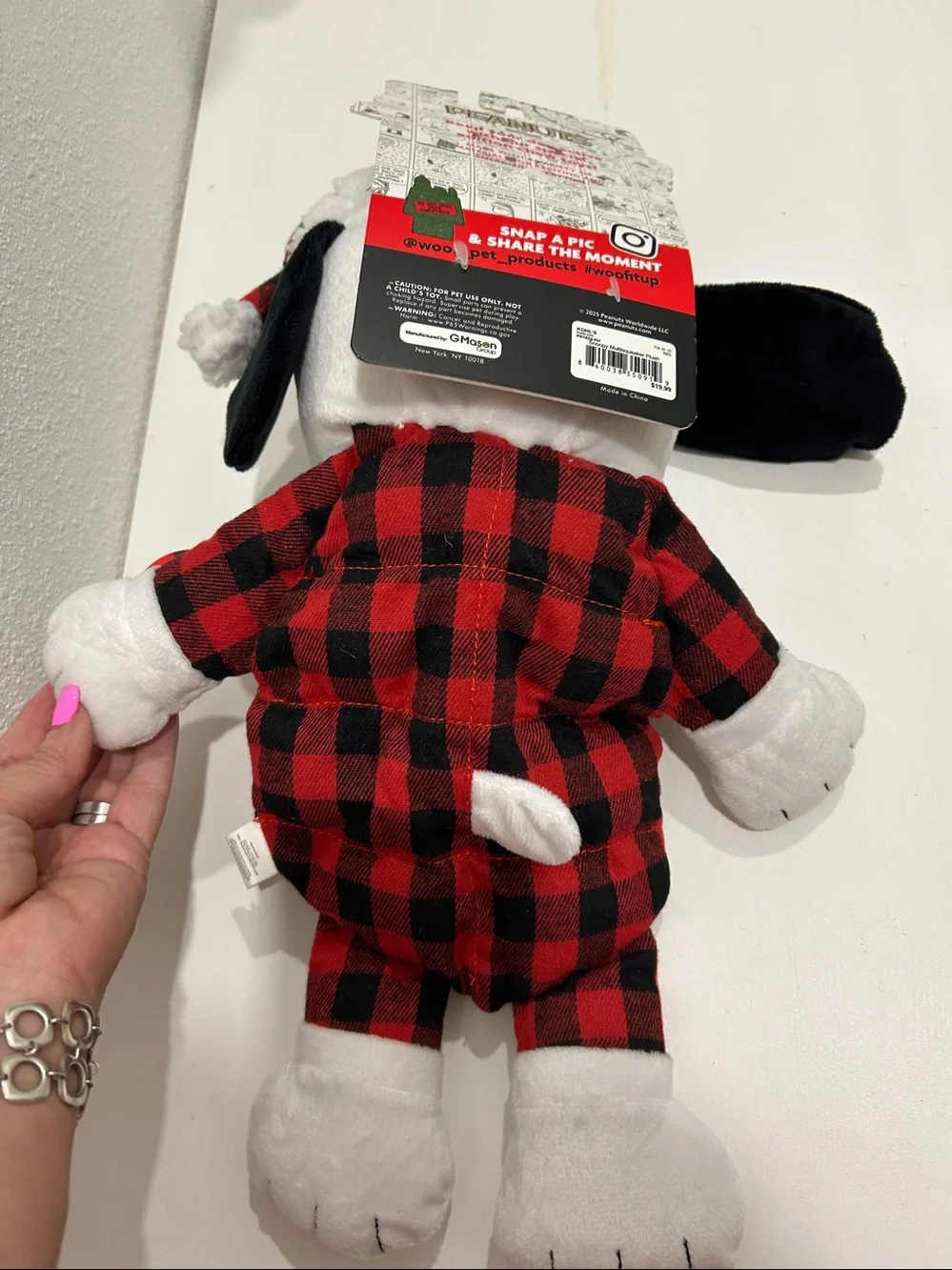 NWT Peanuts Snoopy Plaid Multi-Squeaker Plush Dog Toy 9 Squeakers!!!
